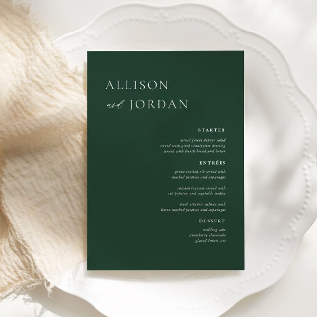 Emerald Green Simple Wedding Dinner Party Menus (Creator Uploaded)