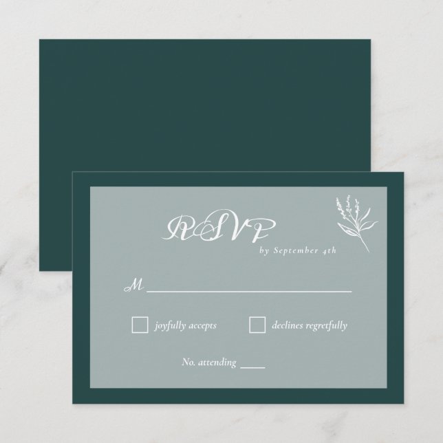 Emerald Green Simple Wedding RSVP Card (Front/Back)