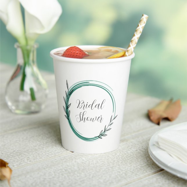 Emerald Green Simple Wreath Bridal Shower Paper Cups (Insitu)