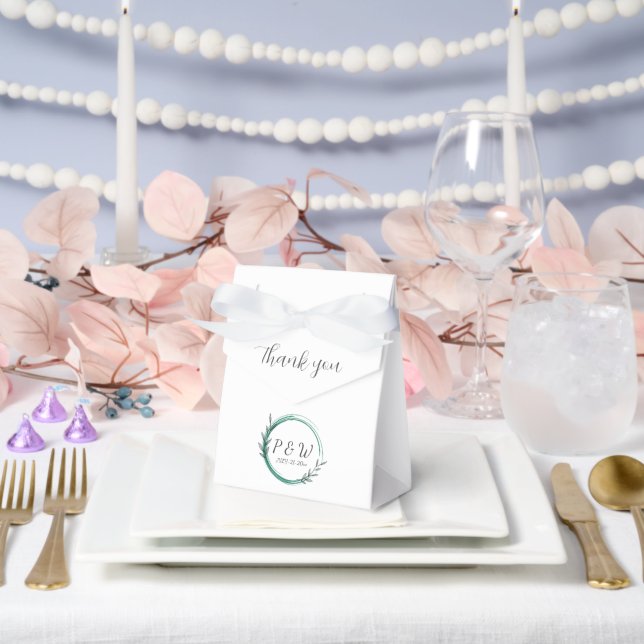Emerald Green Simple Wreath Monogram Wedding Favor Box (Wedding)