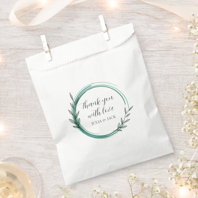 Emerald Green Simple Wreath Wedding Favour Bag (Clipped)