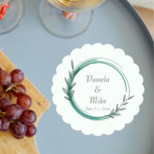 Emerald Green Simple Wreath Wedding Paper Coaster
