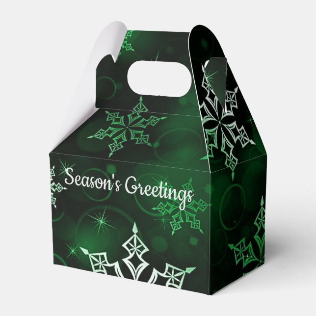 Emerald Green Snowflake Motif Gable Favor Box (Front Side)