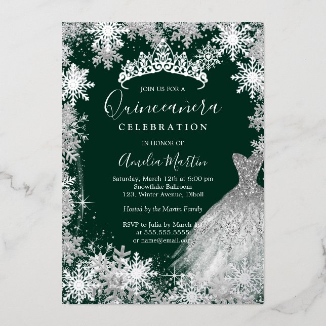 Emerald Green Snowflake Winter Quinceanera  (Front)