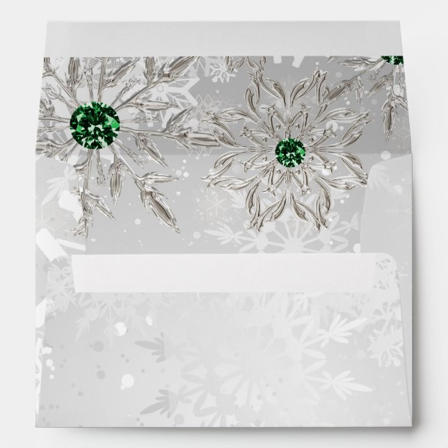 Emerald Green snowflakes Winter Wedding  Envelope (Back (Bottom))