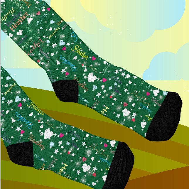 Emerald Green Socks Full of Names Hearts and Stars (Creator Uploaded)