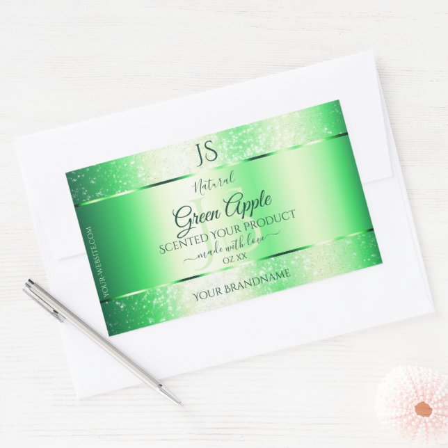 Emerald Green Soft Glitter Product Labels Monogram (Envelope)
