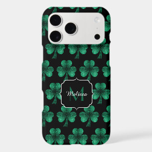 Emerald Green Sparkle Shamrock black Monogram