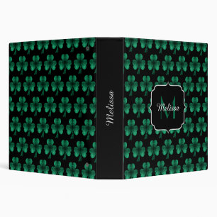 Emerald Green Sparkle Shamrock black Monogram Binder