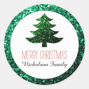 Emerald Green sparkles Christmas tree Gift Tag