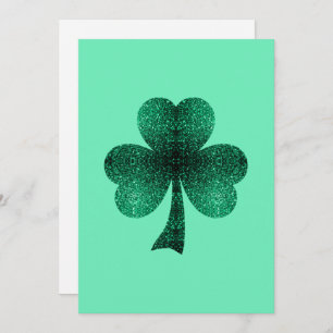 Emerald Green Sparkles Shamrock Clover Invitation