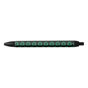 Emerald Green Sparkles Shamrock pattern black Black Ink Pen