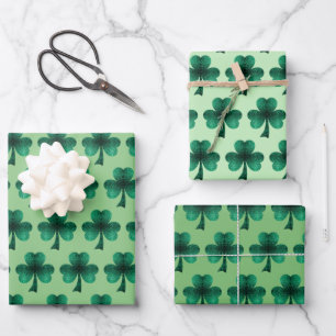 Emerald Green Sparkles Shamrock pattern Wrapping Paper Sheet