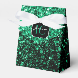 Emerald Green sparkles Sweet 16 favour box