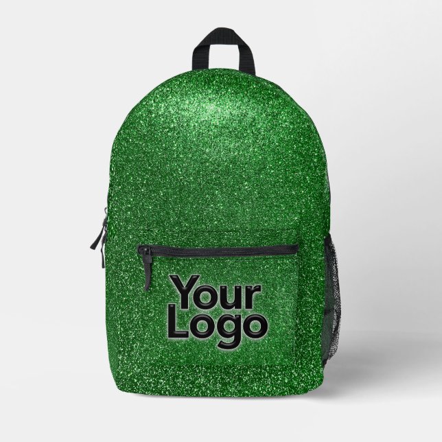Emerald Green Sparkly Glitter Professional Logo  Printed Backpack (Front)
