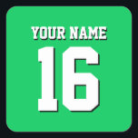 Emerald Green Sports Jersey Team Jersey Square Sticker<br><div class="desc">Emerald Green Team Jersey / Sports Jersey / Football Jersey Customize this with your own name or team name and a number. You can change the size, colour and placement of the text if you need to make changes, remove the text shadow, add text and / or images of your...</div>