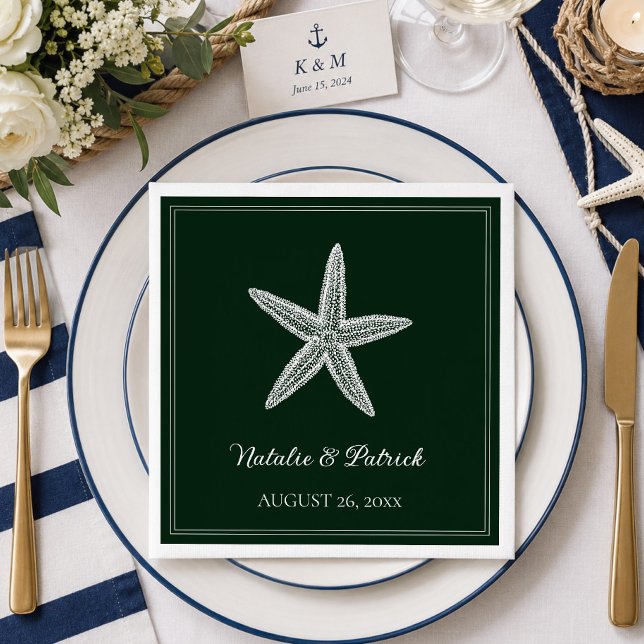 Emerald Green Starfish Wedding Napkin (Emerald Green Starfish Wedding Napkins)