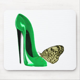 Emerald Green Stiletto Shoe and Butterfly Mouse Pad