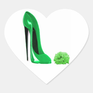 Emerald green stiletto shoe and rose heart sticker