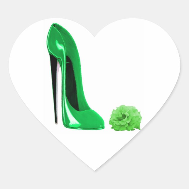 Emerald green stiletto shoe and rose heart sticker (Front)