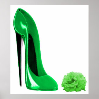 Emerald Green Stiletto Shoe and Rose Print