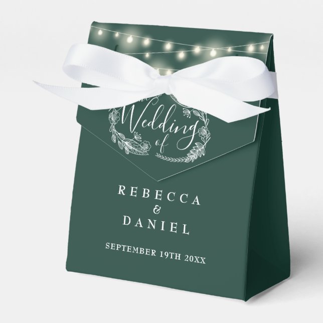 Emerald Green String Lights Floral Wedding Favor Box (Front Side)