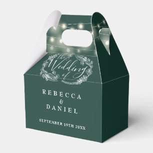 Emerald Green String Lights Floral Wedding Favor Box