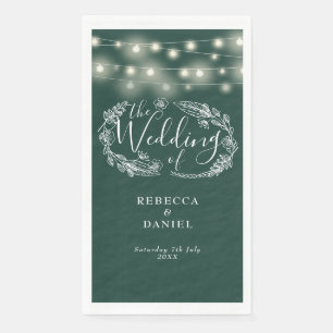 Emerald Green String Lights Floral Wedding Napkin