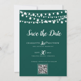Emerald Green String Lights Modern Script Save the Date