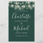 Emerald Green String Lights Wedding Program<br><div class="desc">Emerald green signature script wedding program featuring pretty string lights and chic modern typography. This stylish wedding program can be personalized with your special wedding day information. Designed by Thisisnotme©</div>