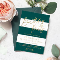 Emerald Green Stripe Gold Birthday