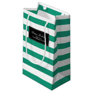 Emerald Green Stripes Pattern Personalized Small Gift Bag