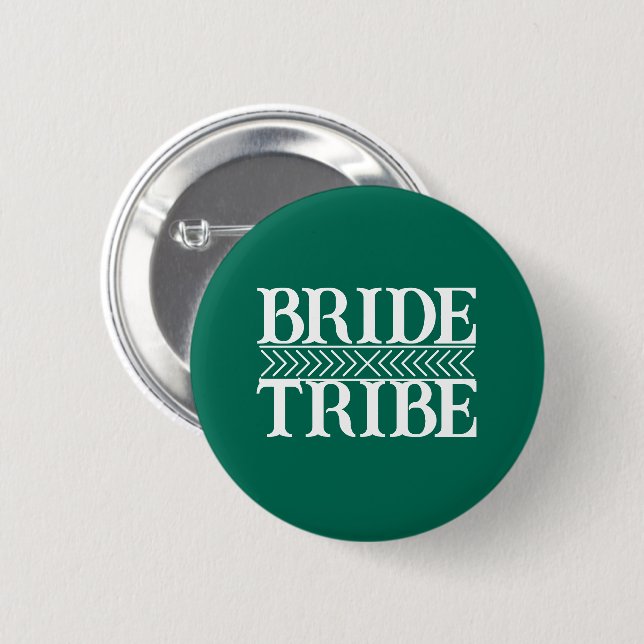 Emerald Green Stylized Bride Tribe 2 Inch Round Button (Front & Back)