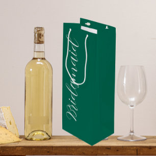 Emerald Green Stylized Script Wedding Bridesmaid Wine Gift Bag