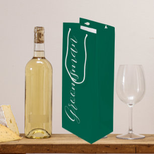 Emerald Green Stylized Script Wedding Groomsman Wine Gift Bag
