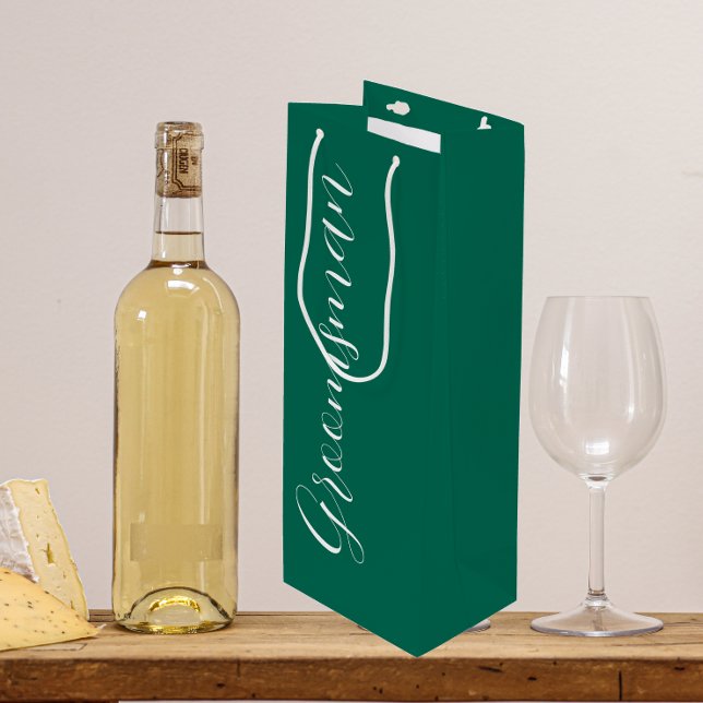 Emerald Green Stylized Script Wedding Groomsman Wine Gift Bag (In Situ)