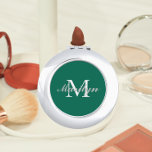 Emerald Green Stylized Wedding Bridesmaid Monogram Compact Mirror<br><div class="desc">A personalized compact mirror for your wedding bridesmaid or maid of honour that has her initial and name stylized on a trendy,  emerald green background. Edit to replace initial and name. Select your compact mirror style.</div>