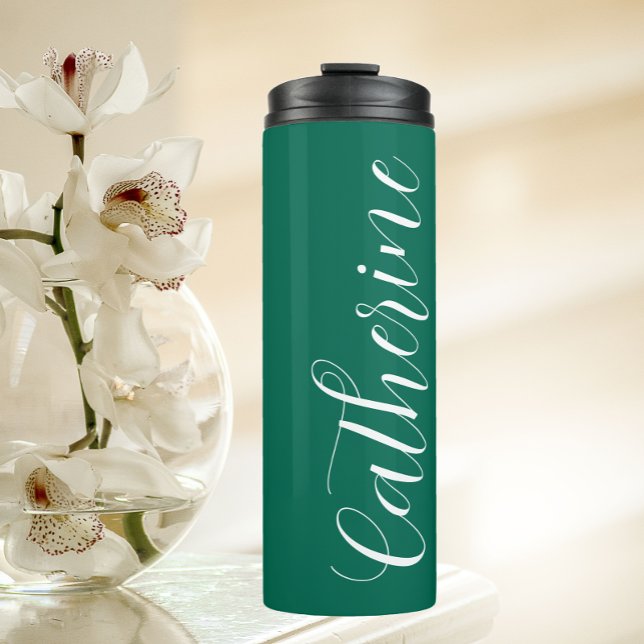 Emerald Green Stylized Wedding Bridesmaid Thermal Tumbler (In Situ)