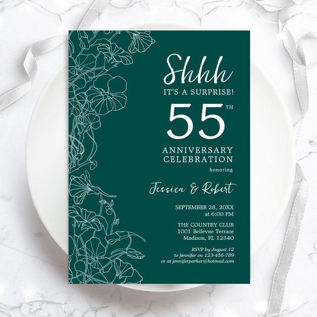 Emerald Green Surprise 55th Anniversary Invitation (Creator Uploaded)