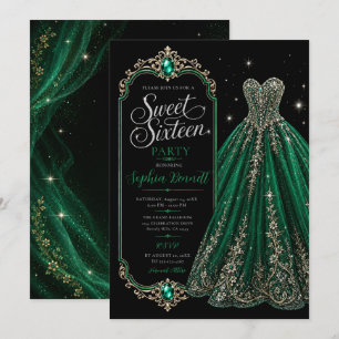 Emerald Green Sweet 16 Birthday Dress Invitation