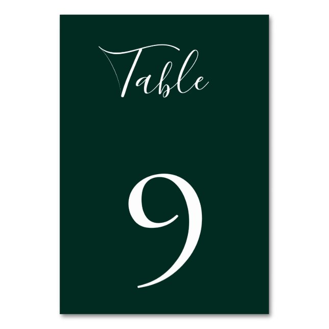 Emerald Green Table Number Card (Front)