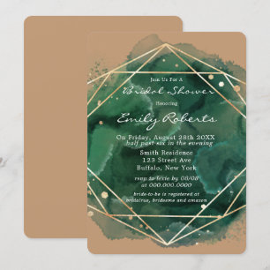 Emerald Green Tan Gold Watercolor Bridal Shower Invitation