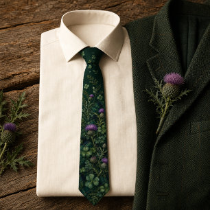 Emerald Green Tartan Plaid Irish Thistle  Tie