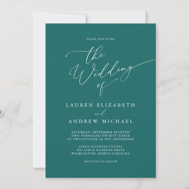 Emerald Green Teal Minimalist Wedding Invitation (Front)