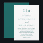 Emerald Green Teal Monogram Minimalist Wedding Inv Invitation<br><div class="desc">Beautiful,  elegant and simple,  minimalist wedding invitation. Fully customizable with monogram/initials,  names,  dates,  location and colours to match your wedding theme.</div>
