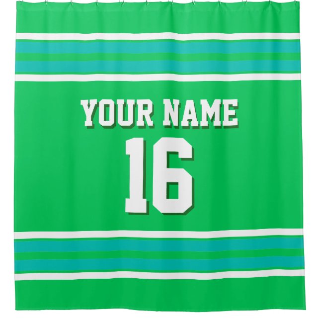 Emerald Green Teal White Stripes Sports Jersey (Front)