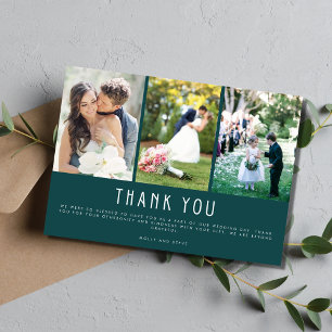 Emerald Green Three Photo Wedding Thank You Card