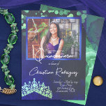 Emerald Green Tiara, Sapphire Blue Quinceanera Invitation<br><div class="desc">Celebrate your verde Quinceañera with an elegant emerald green tiara photo invitation. This modern green and royal blue Quinceanera invitation has beautifully matching envelopes,  return-address labels,  and thank you cards. This glamourous princess design is versatile for St. Patrick's Day Quinceanera,  or for emerald green May birthday birth stone themes.</div>