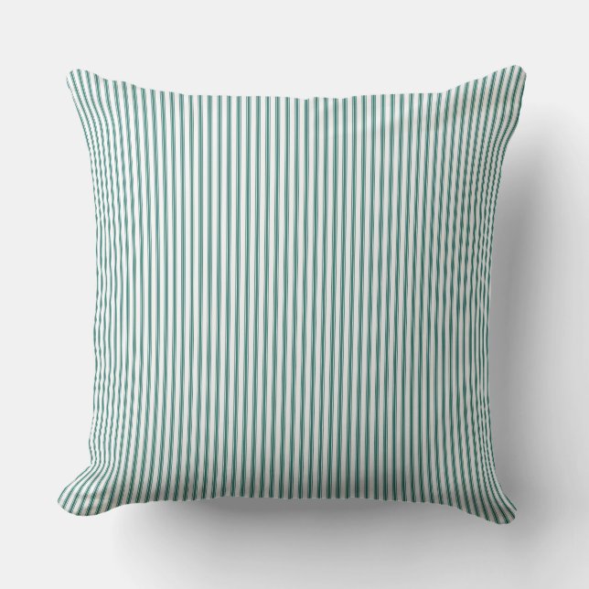 Emerald Green Ticking Stripe Throw Pillow (Front)
