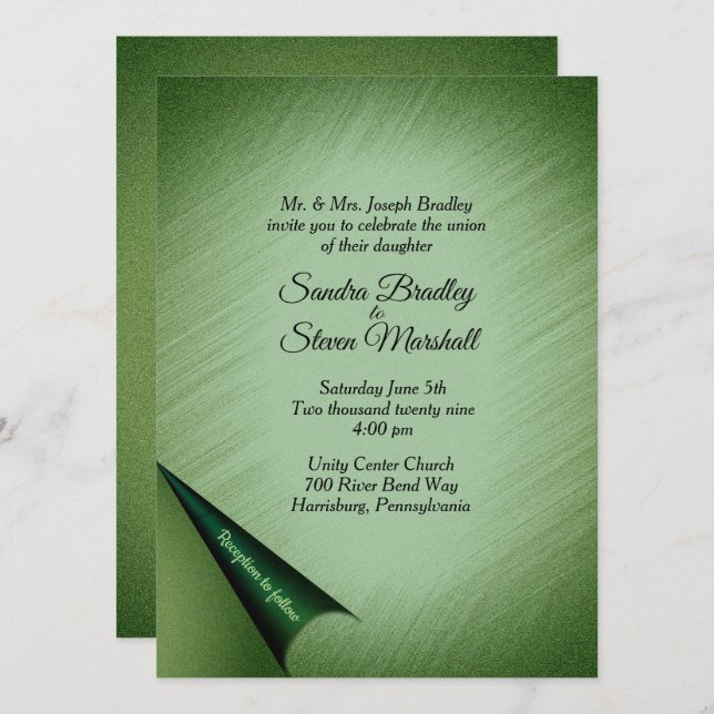 Emerald Green Tourner du Faire-part de mariage de  (Devant / Derrière)